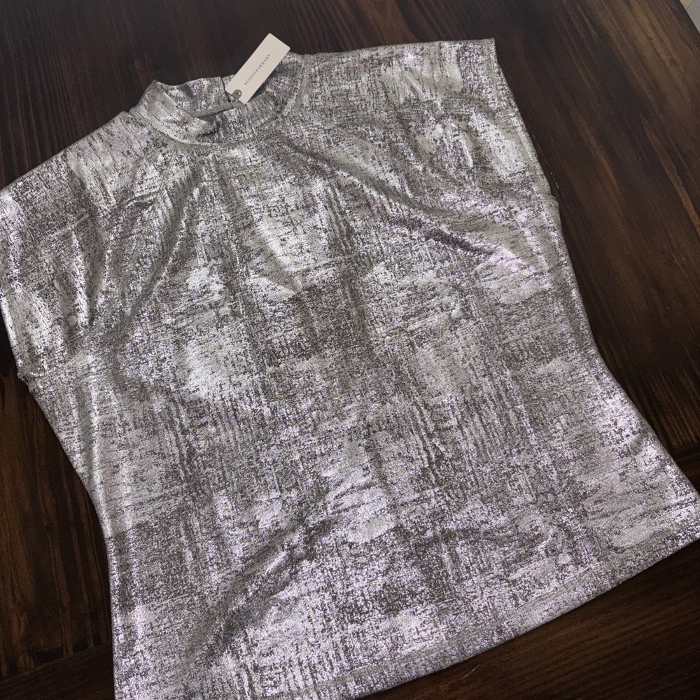 Pilcro of Anthropologie NWT NEW! Silver Metallic Burn-out Blouse/Top- Size XL